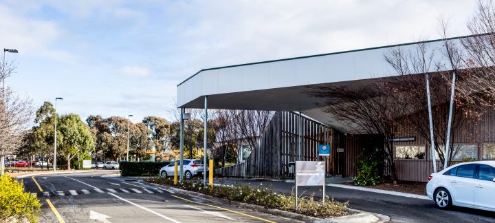 A long shot of the Palliative care building entrance